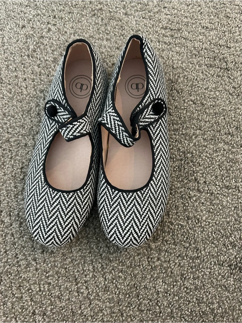 Women's Black & White Herringbone Mary Jane Flats